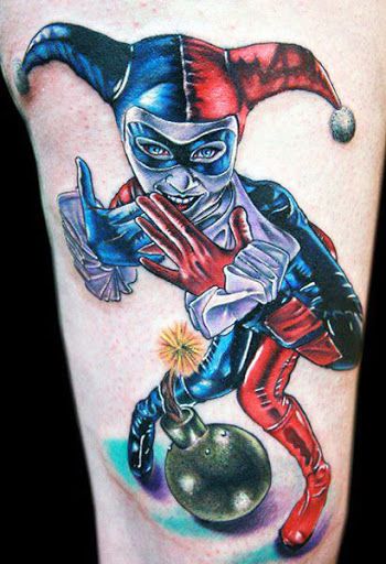 Harlequin tattoo on leg for men