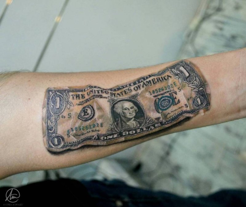 Money tattoo on arm for men