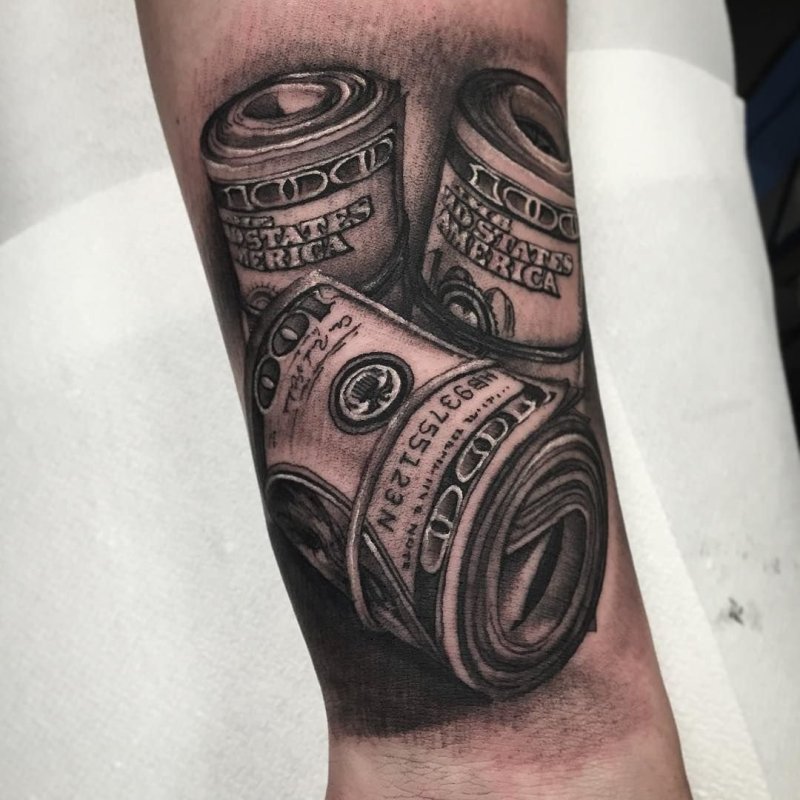 Money tattoo on arm for men