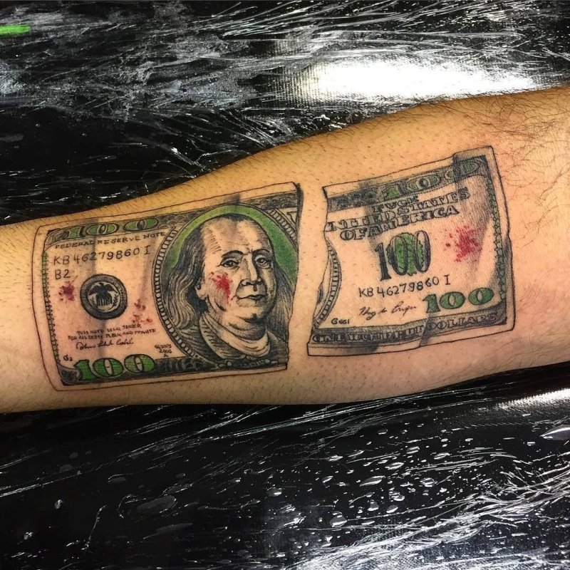 Money tattoo on forearm for men