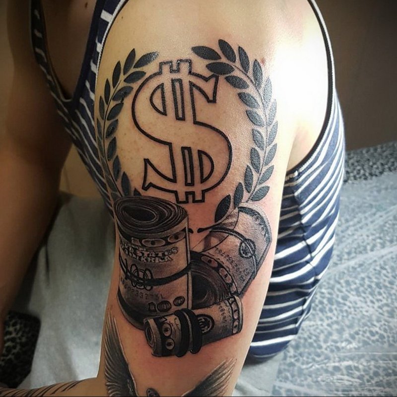 Money tattoo on shoulder for men