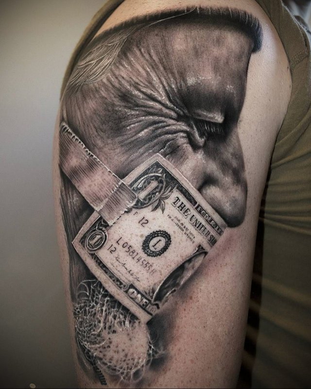 Money tattoo on shoulder for men