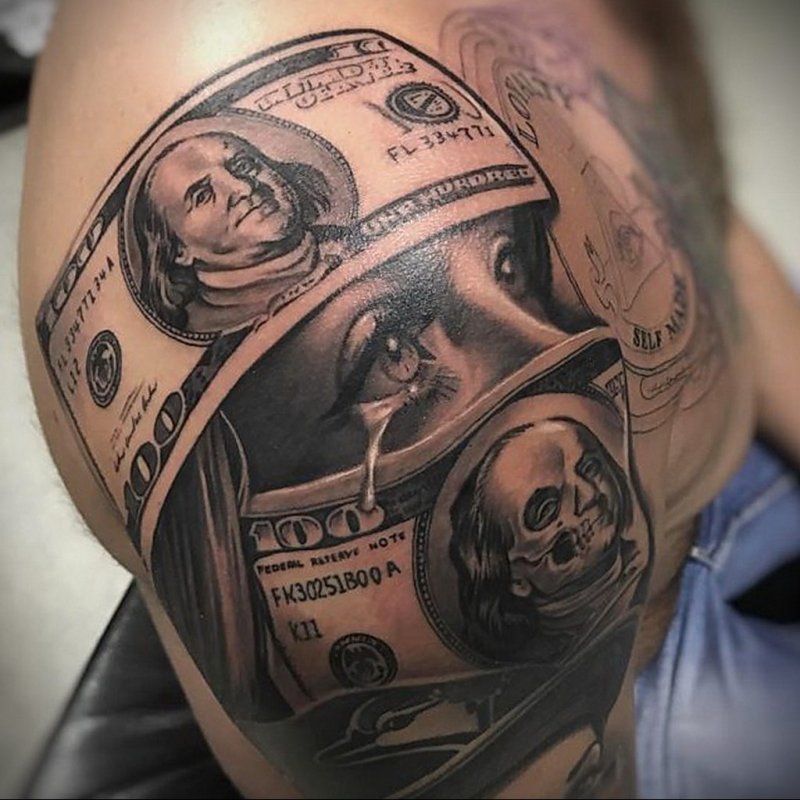 Money tattoo on shoulder for men