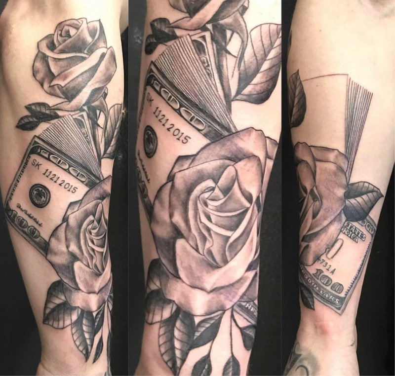 Money tattoo on arm for men