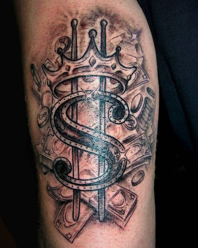 Money tattoo on shin for women