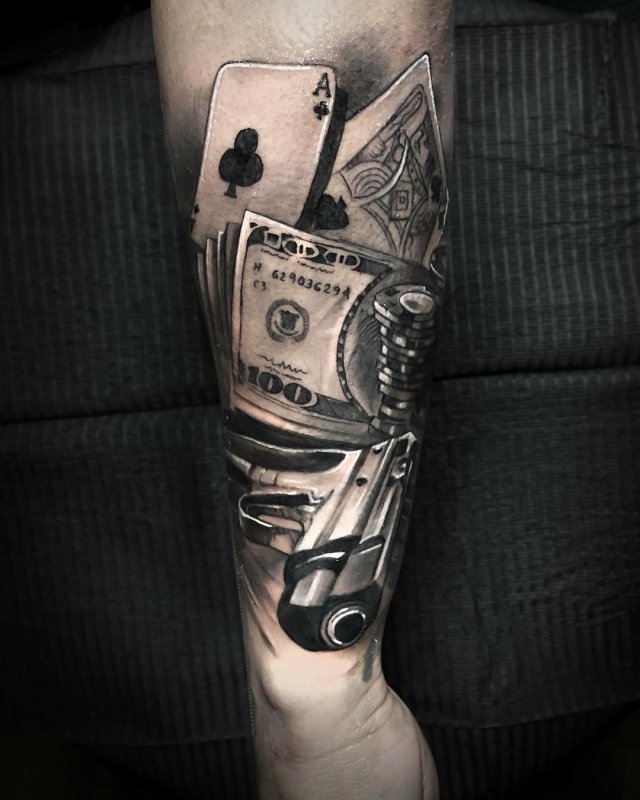 Money tattoo on forearm for men