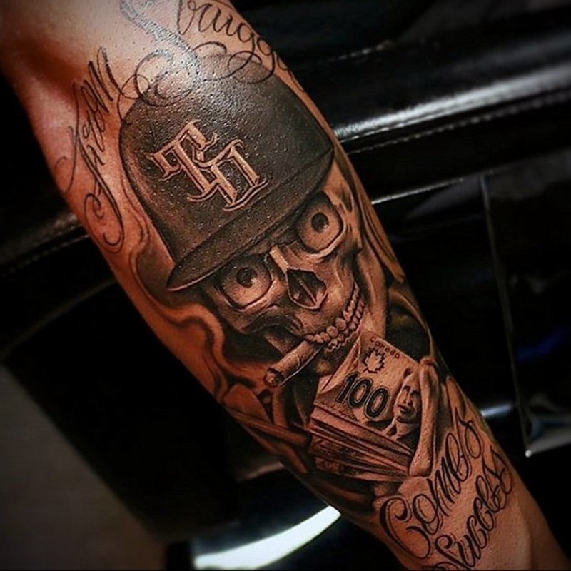 Money tattoo on arm for men