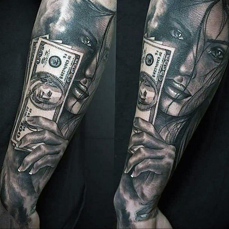 Money tattoo on arm for men