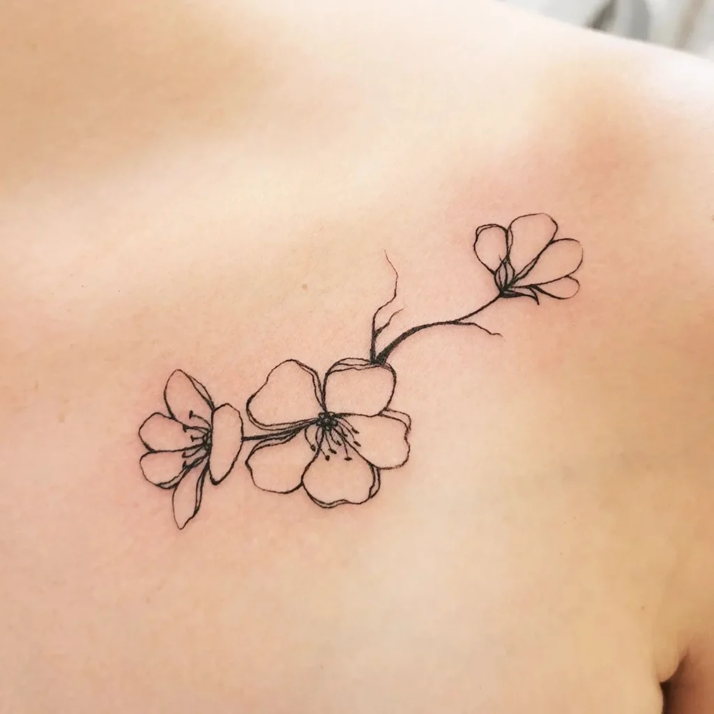 Sakura tattoo on collarbone for women