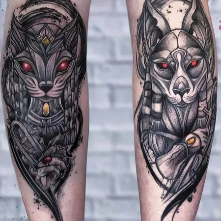 Anubis tattoo on forearm for men