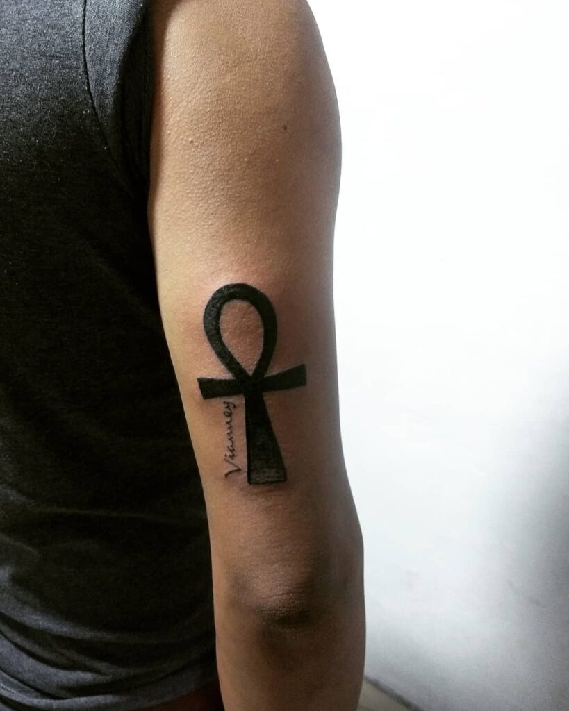 Ankh tattoo on the shoulder for men