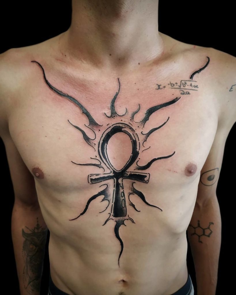 Ankh tattoo on chest for men