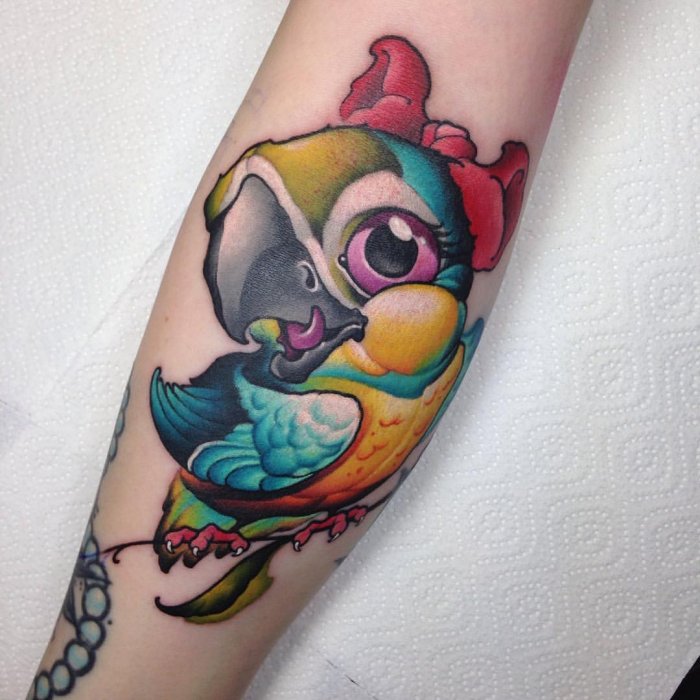 New-school style tattoo on the forearm for women