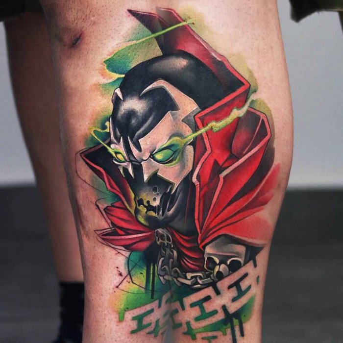 New-school style tattoo on the shin for men