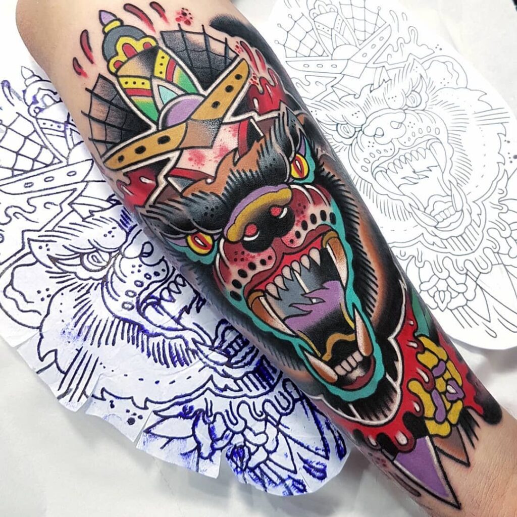 New-school style tattoo on the arm for men