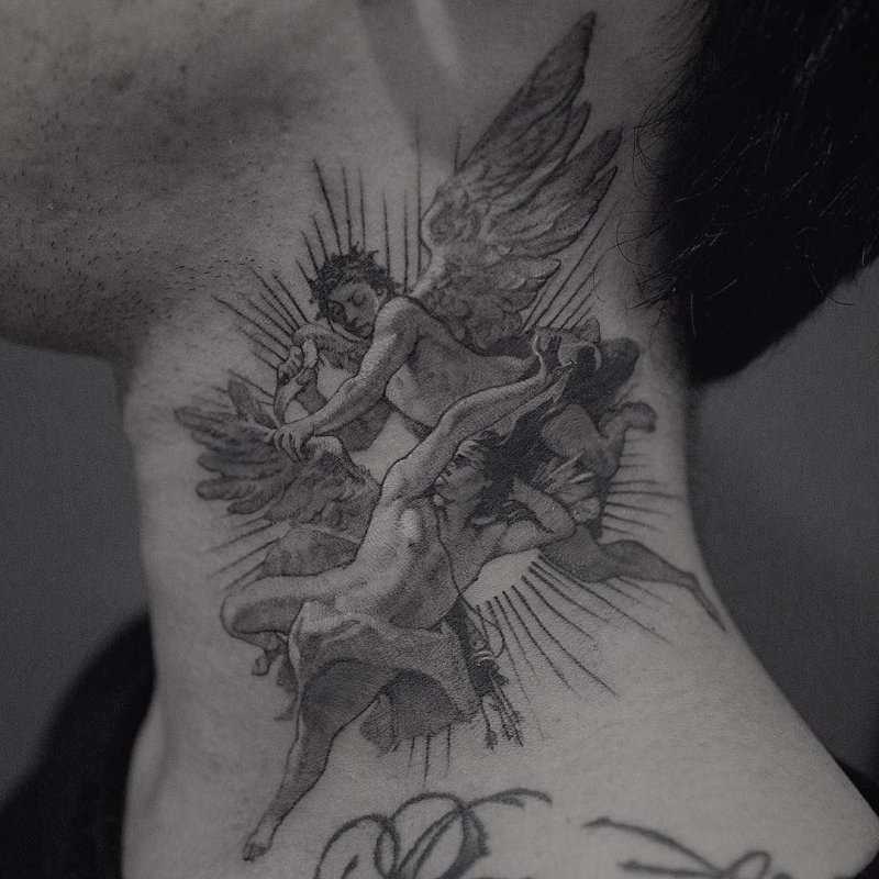 Angel neck tattoo for men