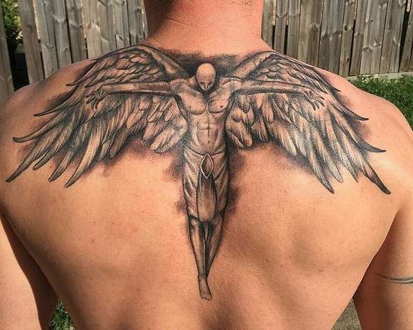 Large angel tattoo on back for men