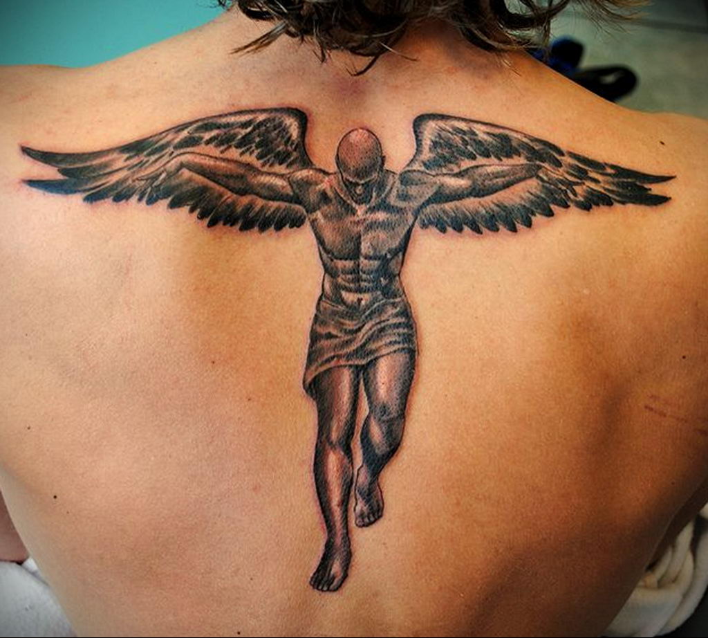 Angel tattoo on back for men