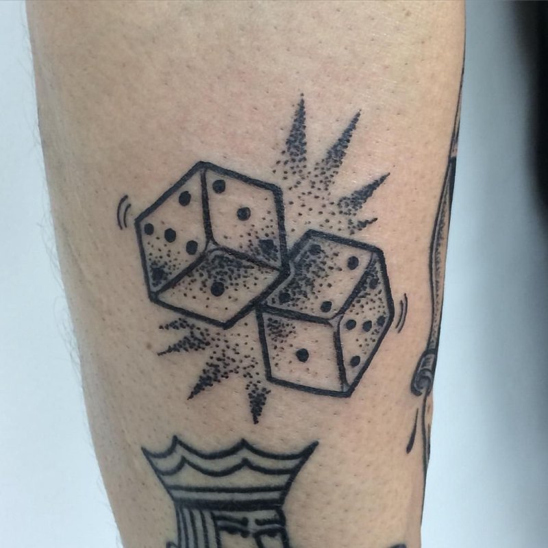 Dice tattoo on leg for men