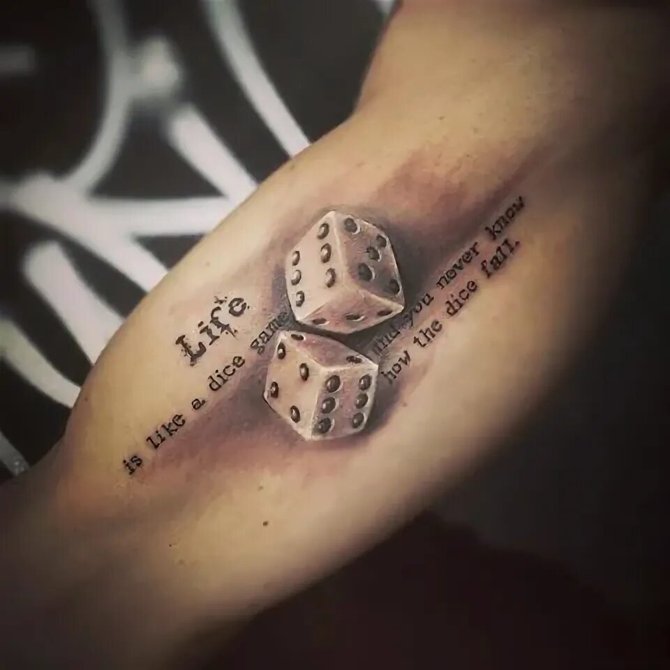 Dice tattoo with inscription for men