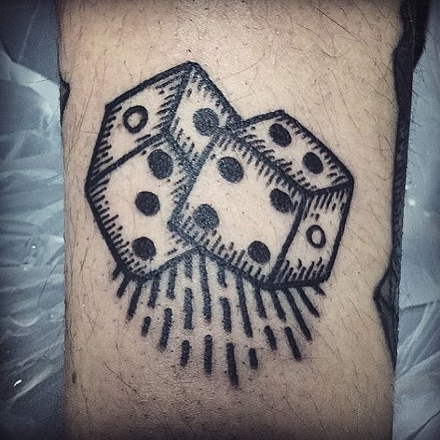 Dice tattoo on leg for men