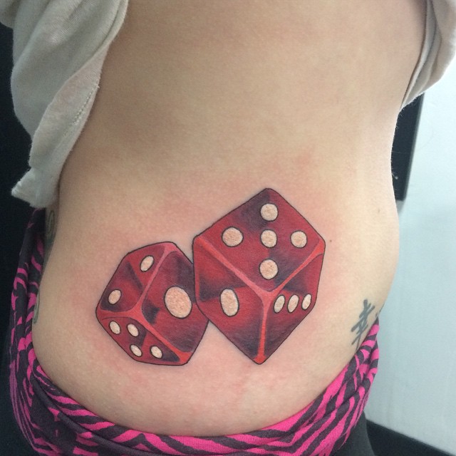 Color dice tattoo on side for men