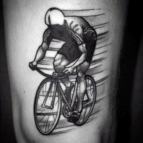 Bicycle tattoo on thigh for men