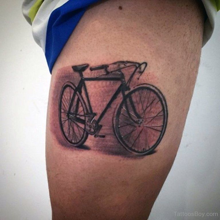 Bicycle tattoo on thigh for men