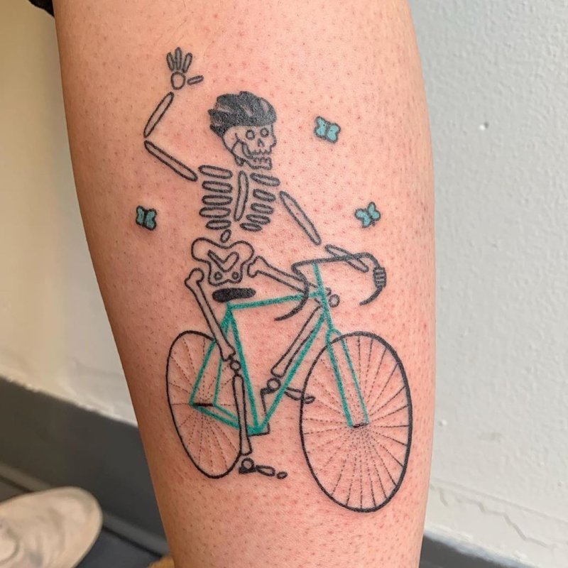 Bicycle tattoo on leg for men