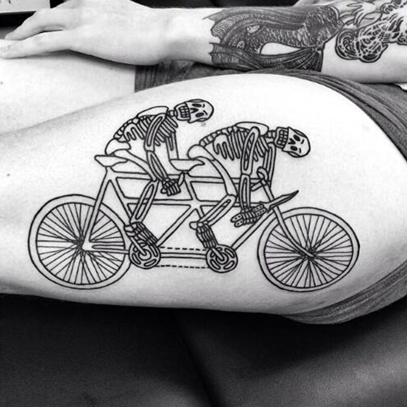 Bicycle tattoo on leg for men