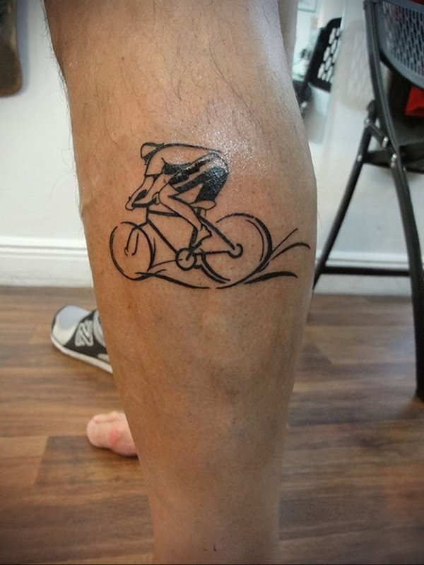 Bicycle tattoo on leg for men