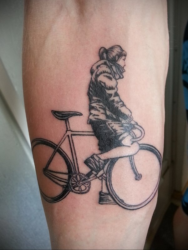 Bicycle tattoo on forearm for men