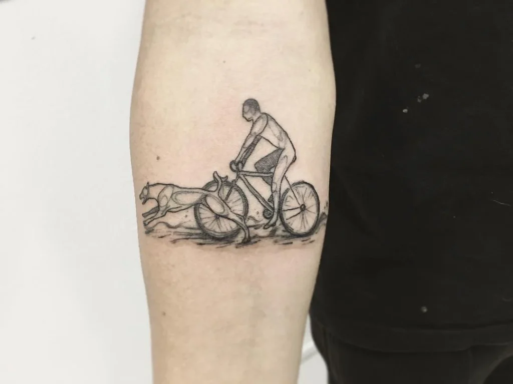 Bicycle tattoo on forearm for men