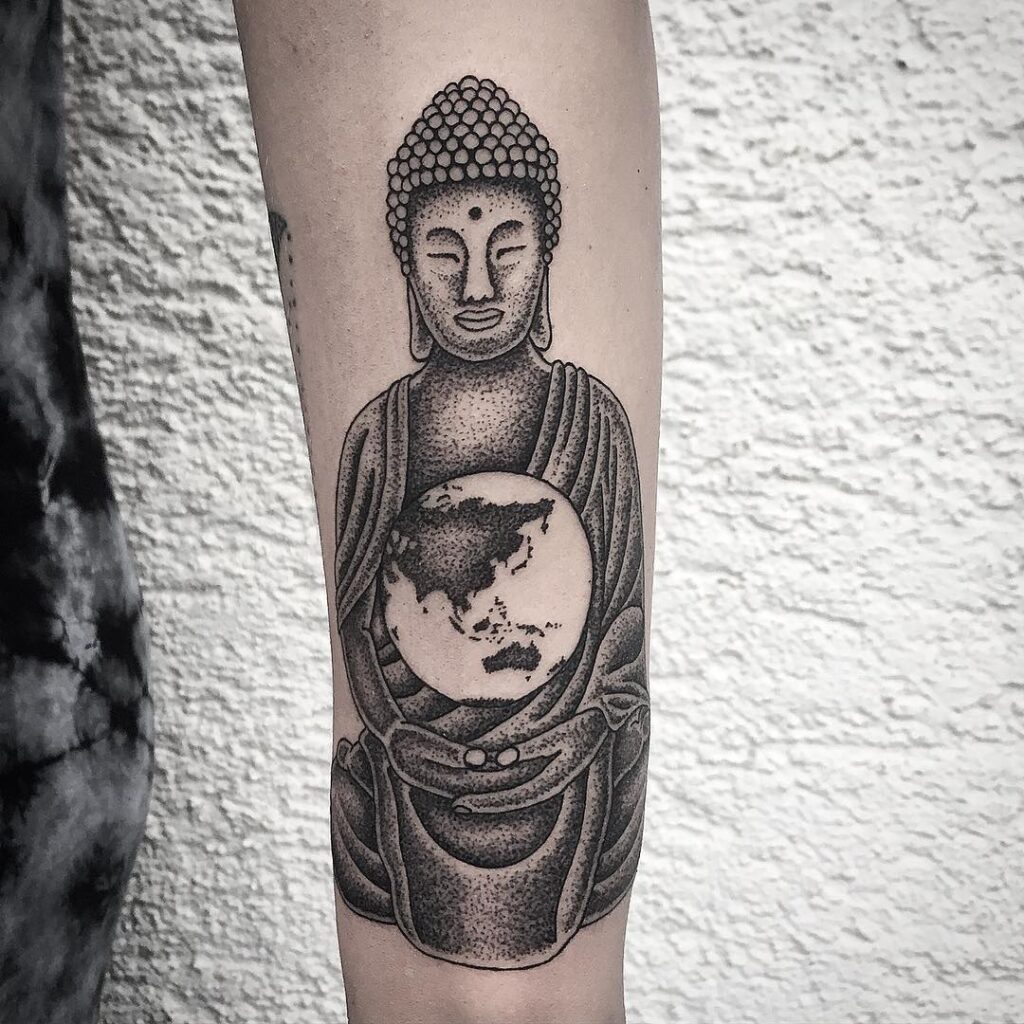 Buddha tattoo on forearm for men