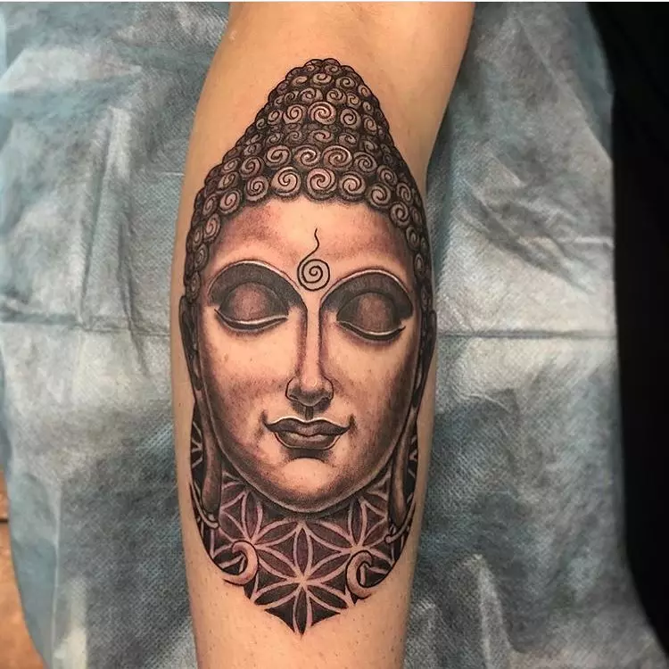 Buddha tattoo on forearm for men