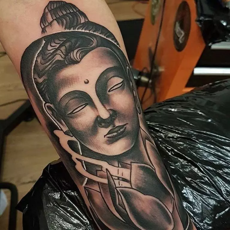 Buddha tattoo on forearm for men