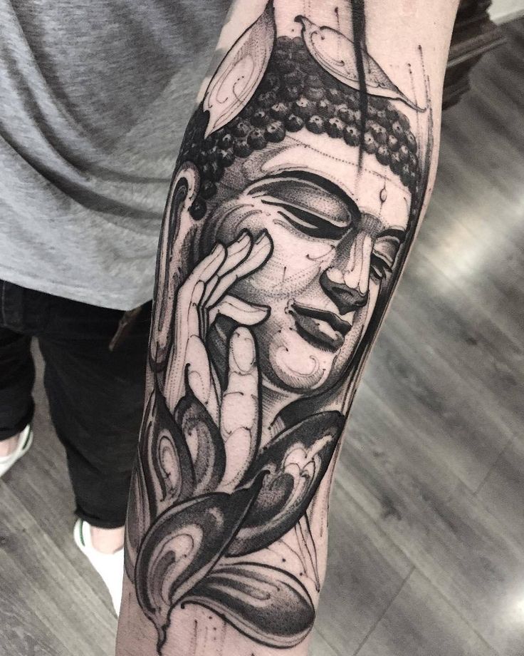 Buddha tattoo on forearm for men