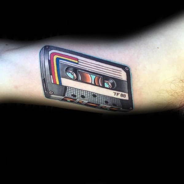 Tattoo a cassette tape on the forearm for men