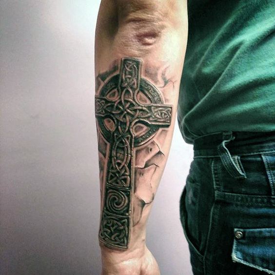 Celtic cross tattoo on forearm for men