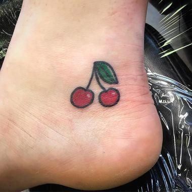 Cherry tattoo on ankle for men