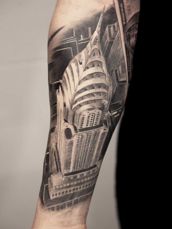 City tattoo on forearm for men