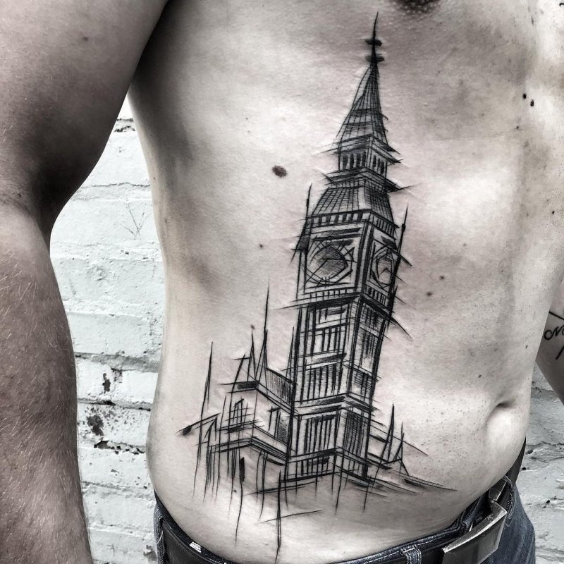 City tattoo on the side for men