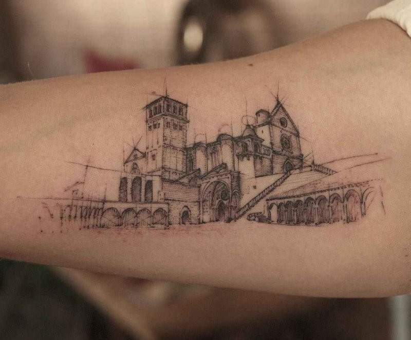 City tattoo on the arm for men