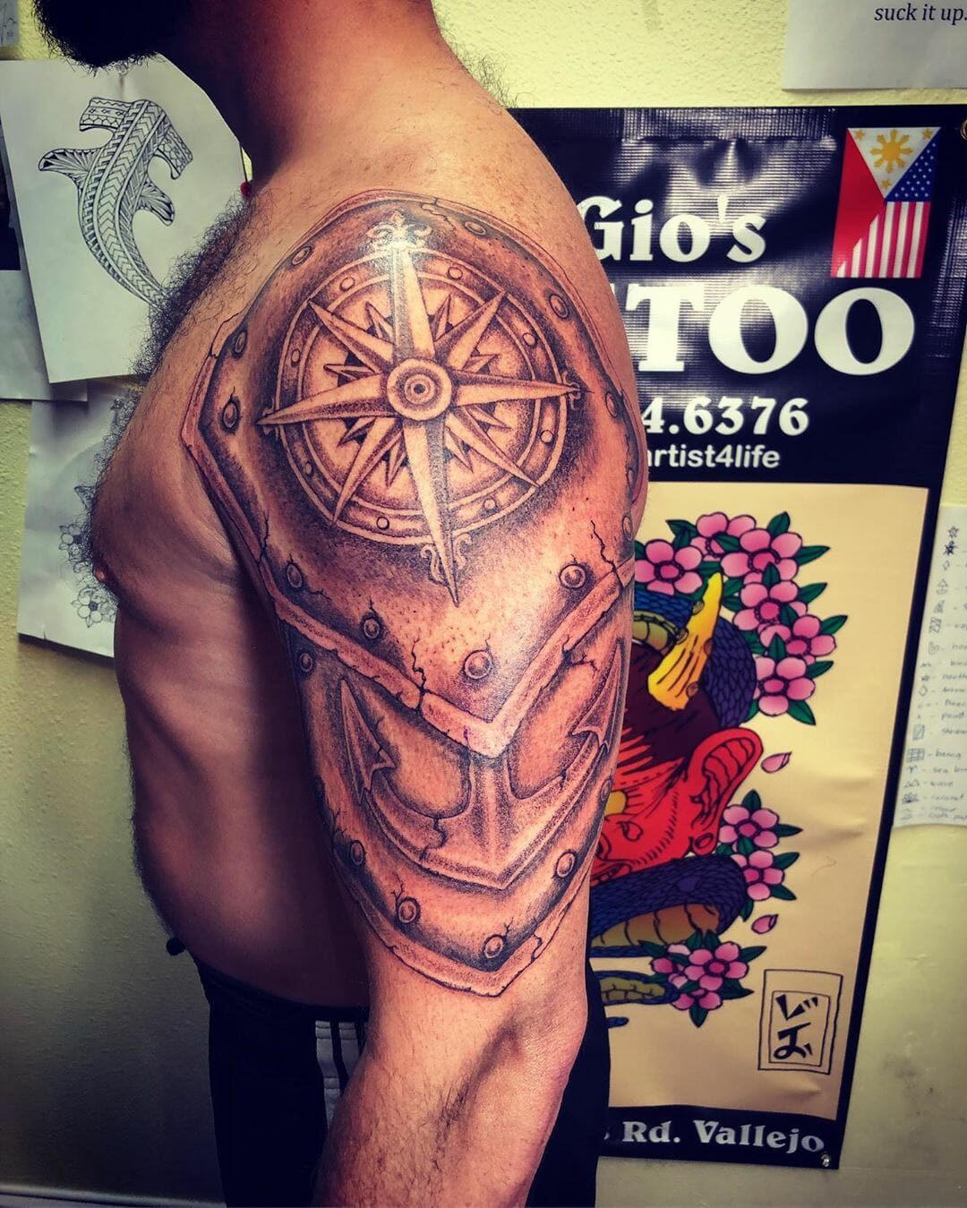 Armor tattoo on shoulder for men