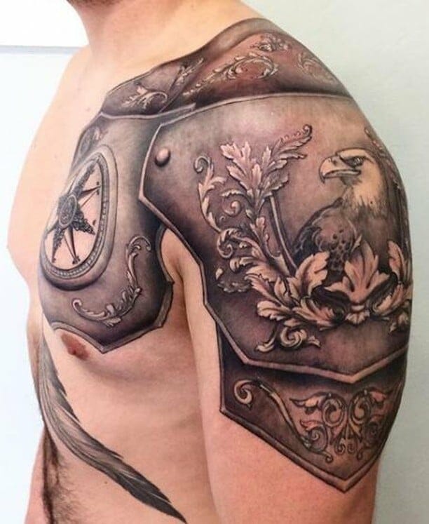 Armor tattoo on shoulder for men