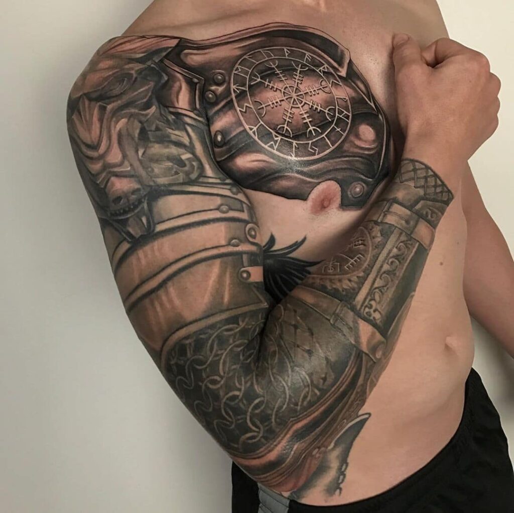 Armor tattoo on arm for men