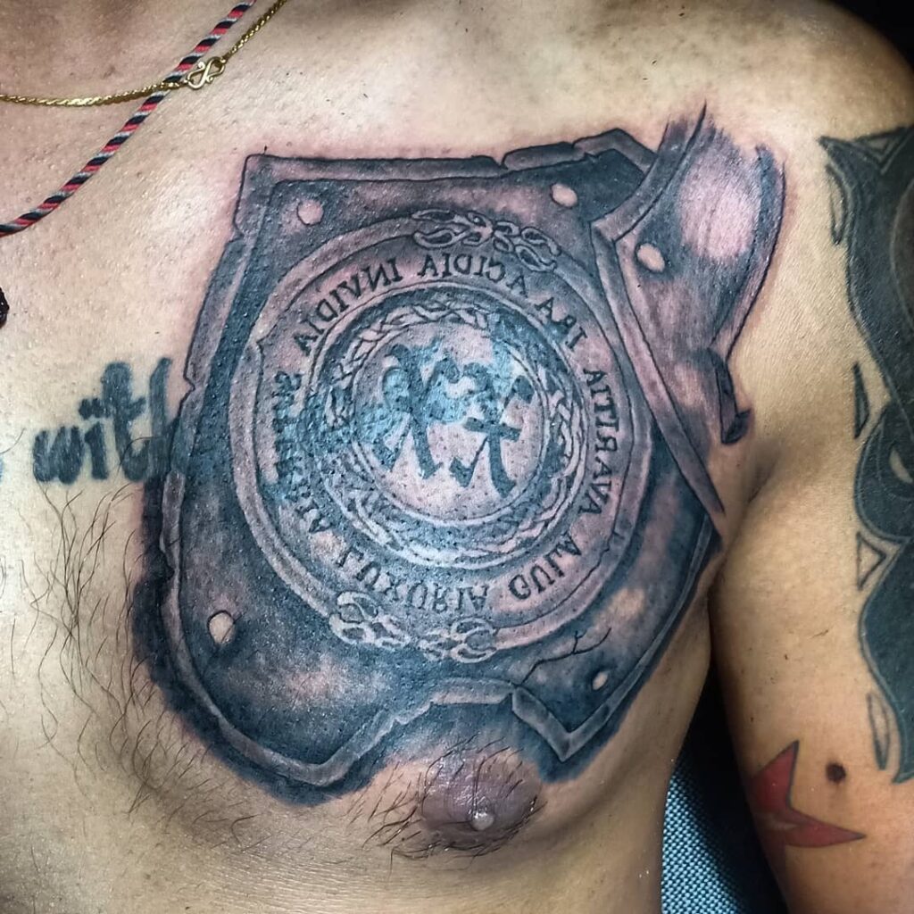 Armor tattoo on chest for men