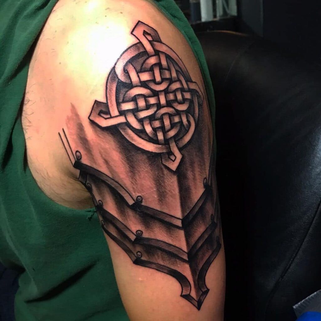 Armor tattoo on shoulder for men