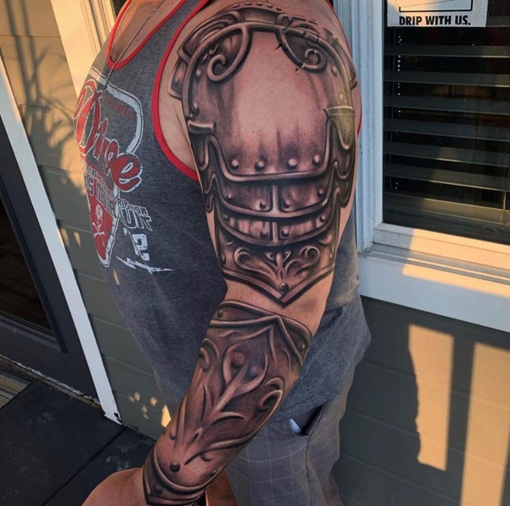 Armor tattoo on arm for men