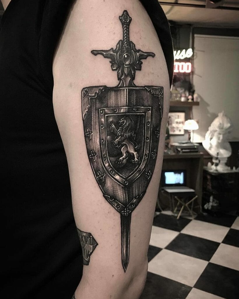 Armor tattoo on shoulder for men